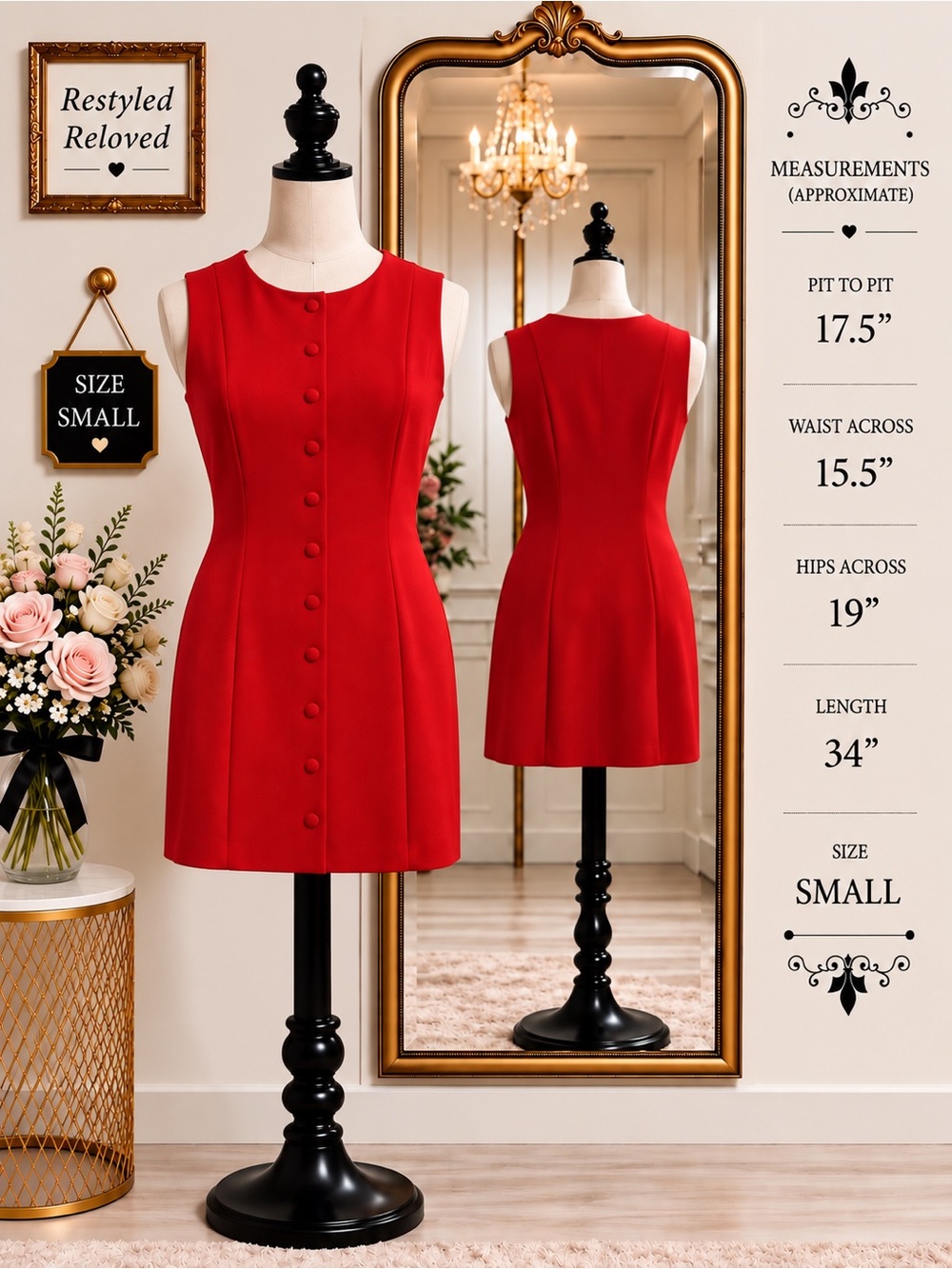 WAYF Button Front Mini Dress — Red — Size S — NWT